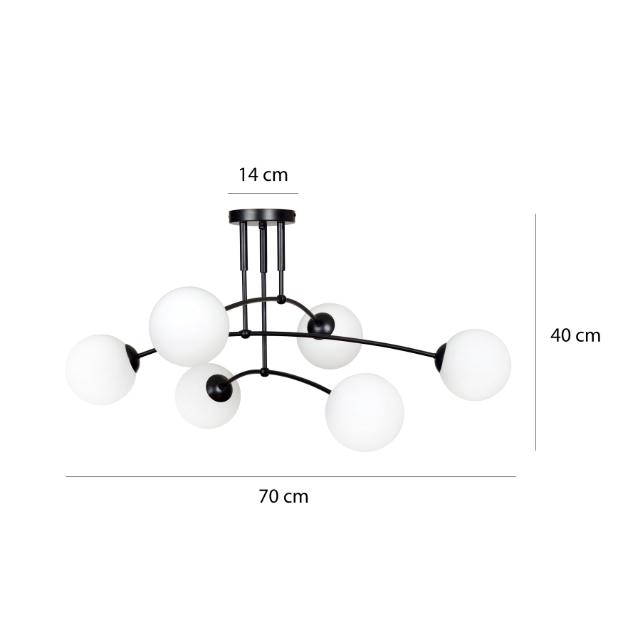 Lustr na tyči PREGOS 6xE14/10W/230V černá/bílá