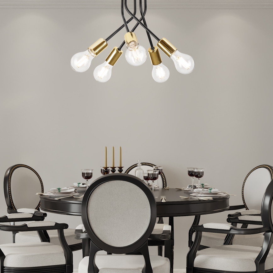 Lustr na tyči PRIYA 5xE27/15W/230V černá