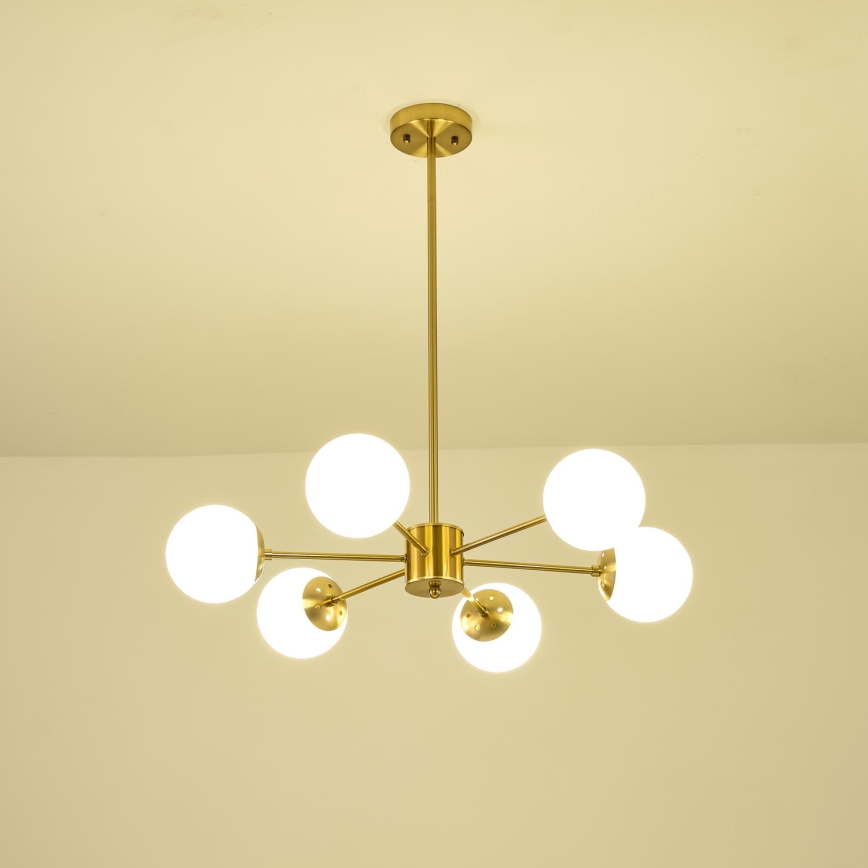 Lustr na tyči PUFF 6xE27/40W/230V mosaz