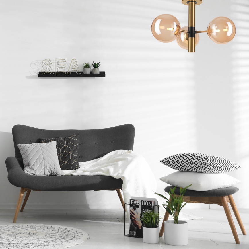 Lustr na tyči ROLLO 3xG9/5W/230V zlatá/kouřová béžová