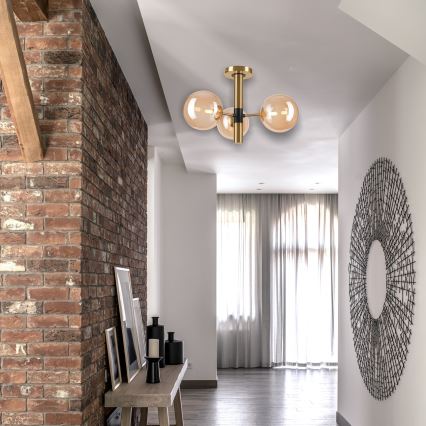 Lustr na tyči ROLLO 3xG9/5W/230V zlatá/kouřová béžová