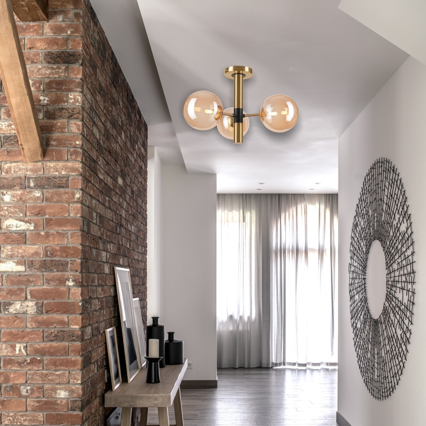 Lustr na tyči ROLLO 3xG9/5W/230V zlatá/kouřová béžová