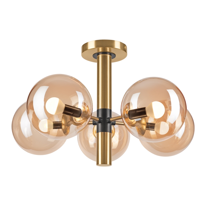 Lustr na tyči ROLLO 5xE14/5W/230V zlatá/kouřová béžová