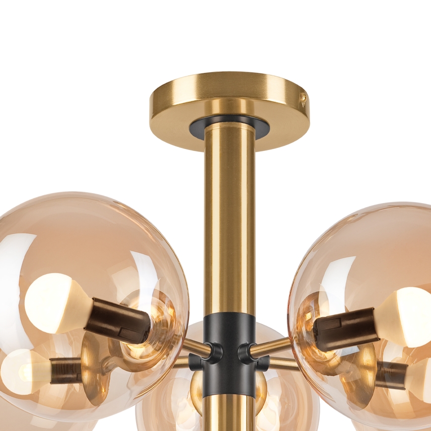 Lustr na tyči ROLLO 5xE14/5W/230V zlatá/kouřová béžová