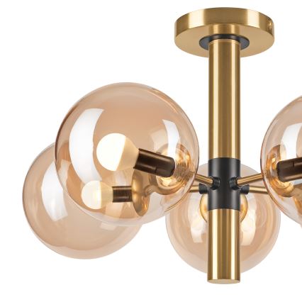 Lustr na tyči ROLLO 5xE14/5W/230V zlatá/kouřová béžová