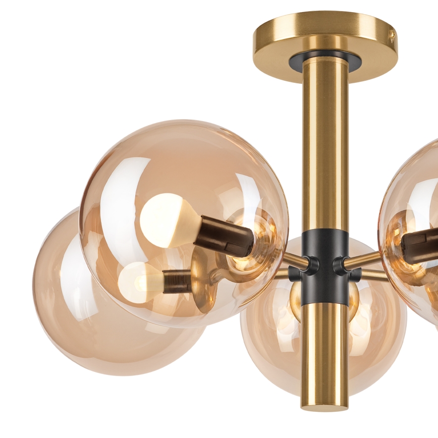 Lustr na tyči ROLLO 5xE14/5W/230V zlatá/kouřová béžová