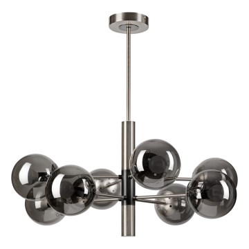 Lustr na tyči ROLLO 8xE14/5W/230V matný chrom/kouřová