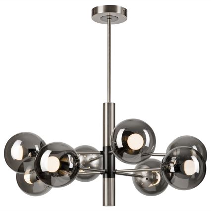 Lustr na tyči ROLLO 8xE14/5W/230V matný chrom/kouřová