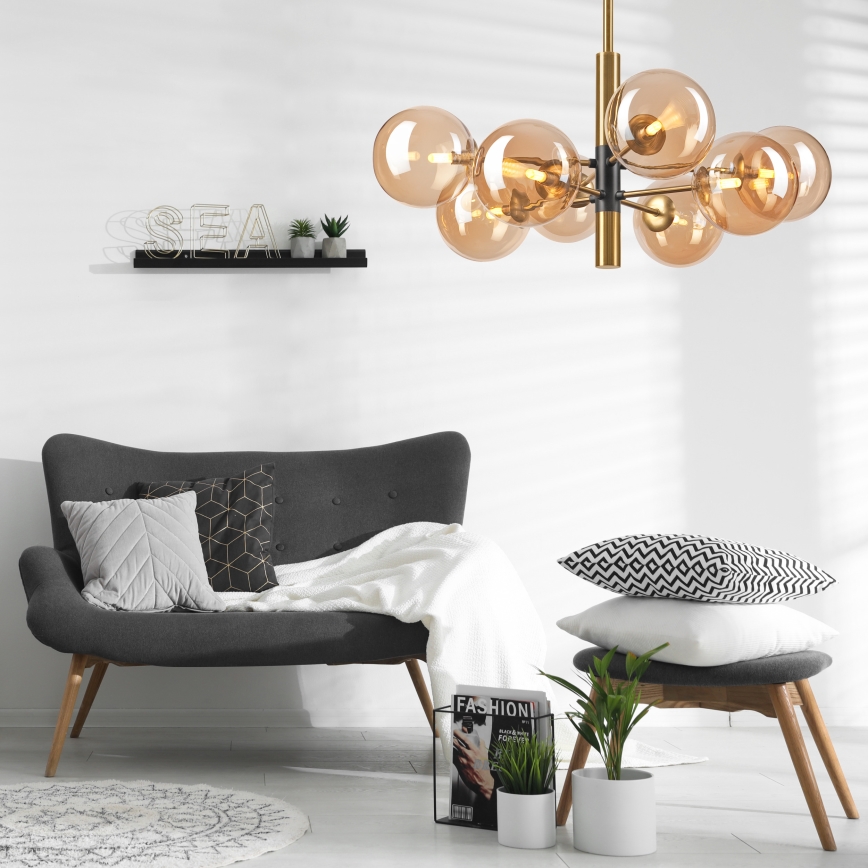 Lustr na tyči ROLLO 8xG9/5W/230V zlatá/kouřová béžová