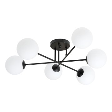 Lustr na tyči ROMA 6xE14/10W/230V černá/bílá