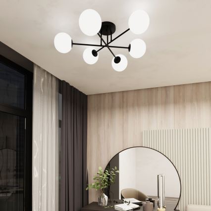 Lustr na tyči ROMA 6xE14/10W/230V černá/bílá