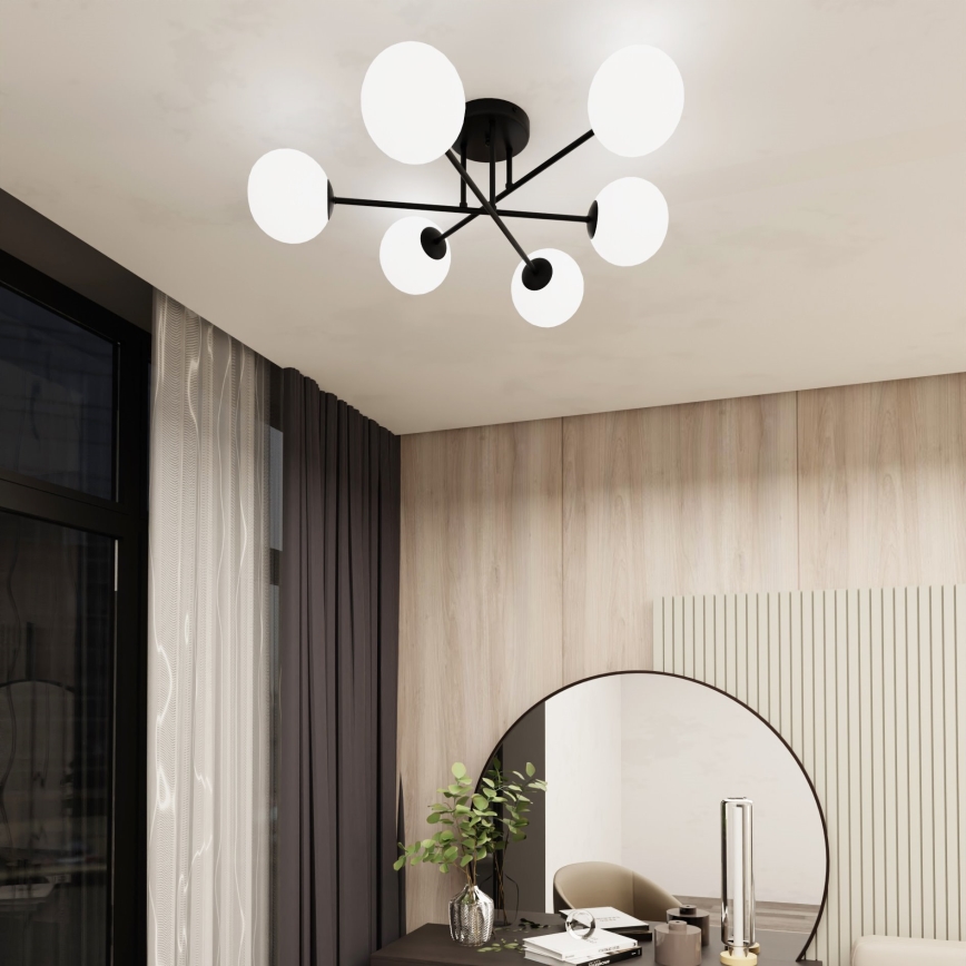 Lustr na tyči ROMA 6xE14/10W/230V černá/bílá