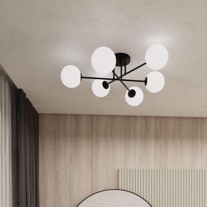 Lustr na tyči ROMA 6xE14/10W/230V černá/bílá