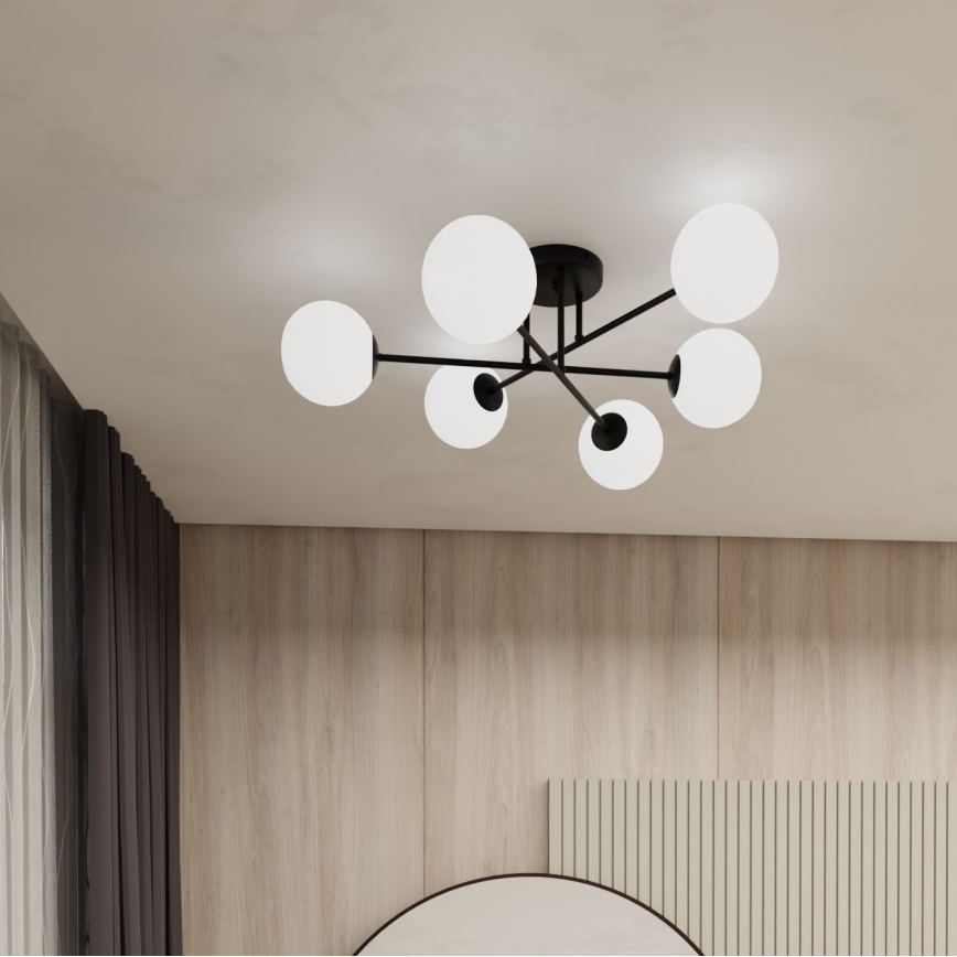 Lustr na tyči ROMA 6xE14/10W/230V černá/bílá