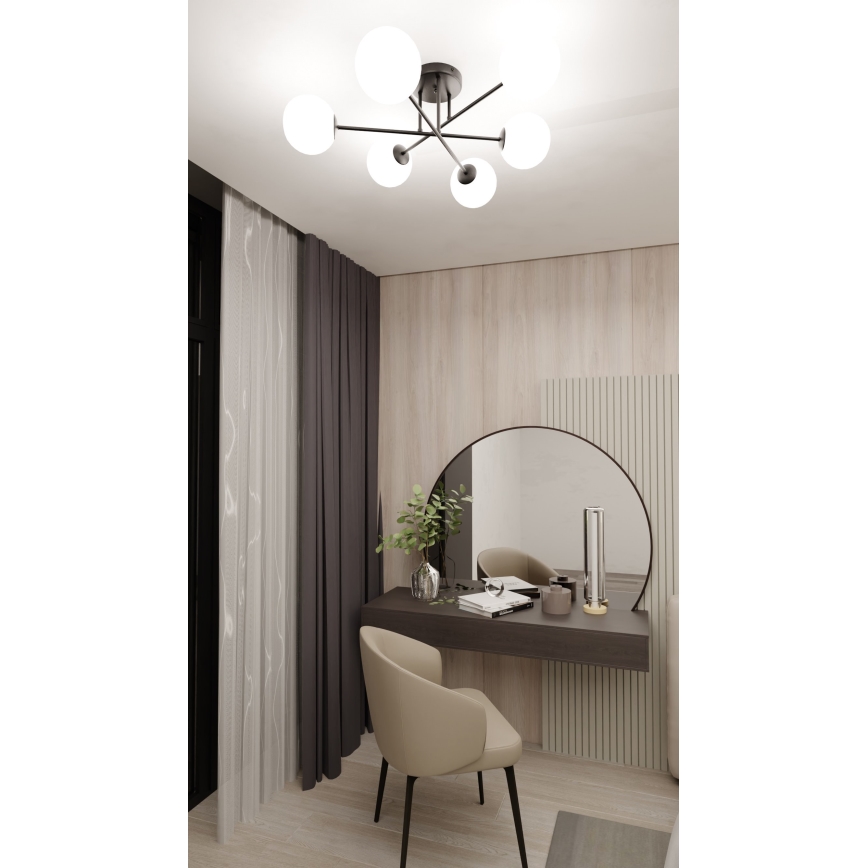Lustr na tyči ROMA 6xE14/10W/230V černá/bílá
