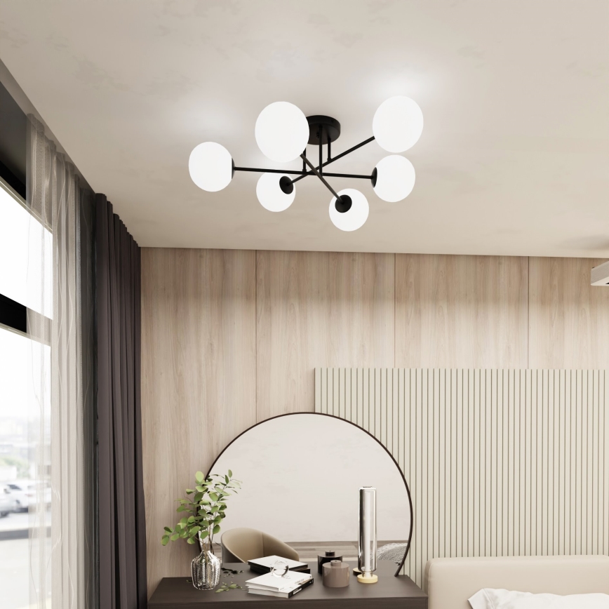 Lustr na tyči ROMA 6xE14/10W/230V černá/bílá