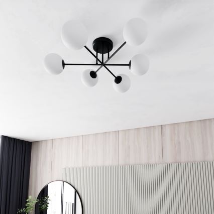 Lustr na tyči ROMA 6xE14/10W/230V černá/bílá