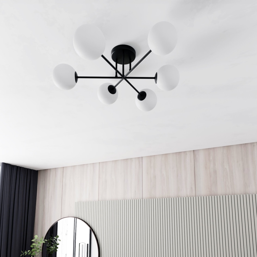Lustr na tyči ROMA 6xE14/10W/230V černá/bílá