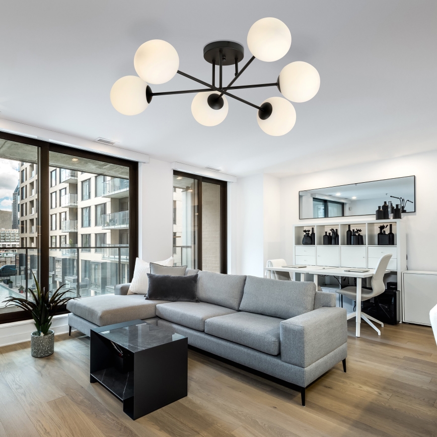 Lustr na tyči ROMA 6xE14/10W/230V černá/bílá