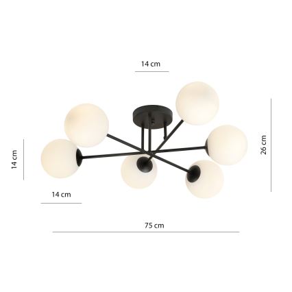 Lustr na tyči ROMA 6xE14/10W/230V černá/bílá