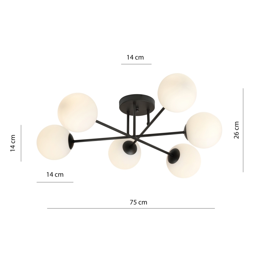 Lustr na tyči ROMA 6xE14/10W/230V černá/bílá