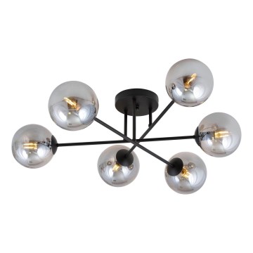 Lustr na tyči ROMA 6xE14/10W/230V černá/kouřová