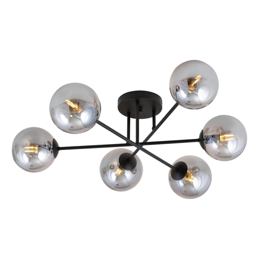 Lustr na tyči ROMA 6xE14/10W/230V černá/kouřová