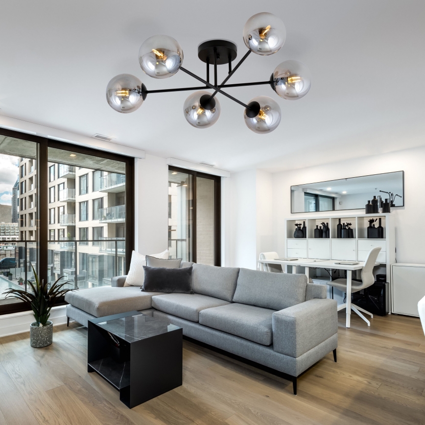 Lustr na tyči ROMA 6xE14/10W/230V černá/kouřová
