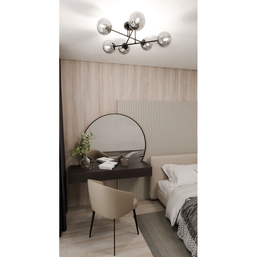 Lustr na tyči ROMA 6xE14/10W/230V černá/kouřová