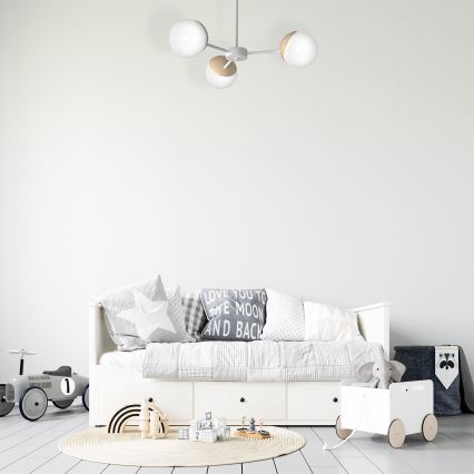 Lustr na tyči SFERA WOOD 3xE14/40W/230V