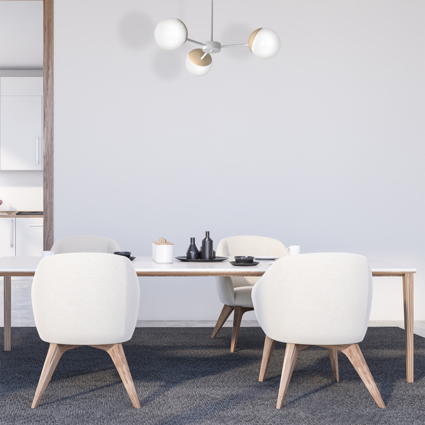 Lustr na tyči SFERA WOOD 3xE14/40W/230V
