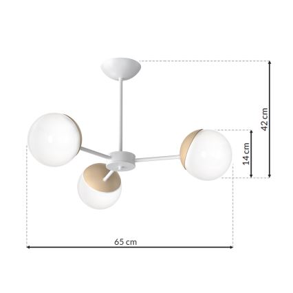 Lustr na tyči SFERA WOOD 3xE14/40W/230V