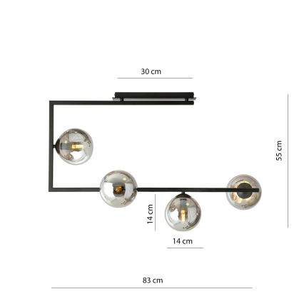 Lustr na tyči SOMA 4xE14/10W/230V černá/šedá