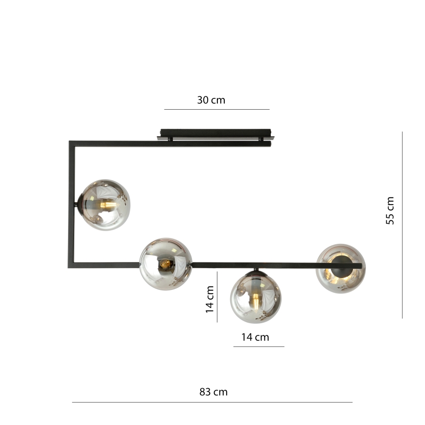 Lustr na tyči SOMA 4xE14/10W/230V černá/šedá