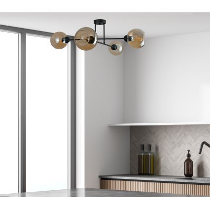 Lustr na tyči VASCO 4xE27/60W/230V černá/kouřová béžová