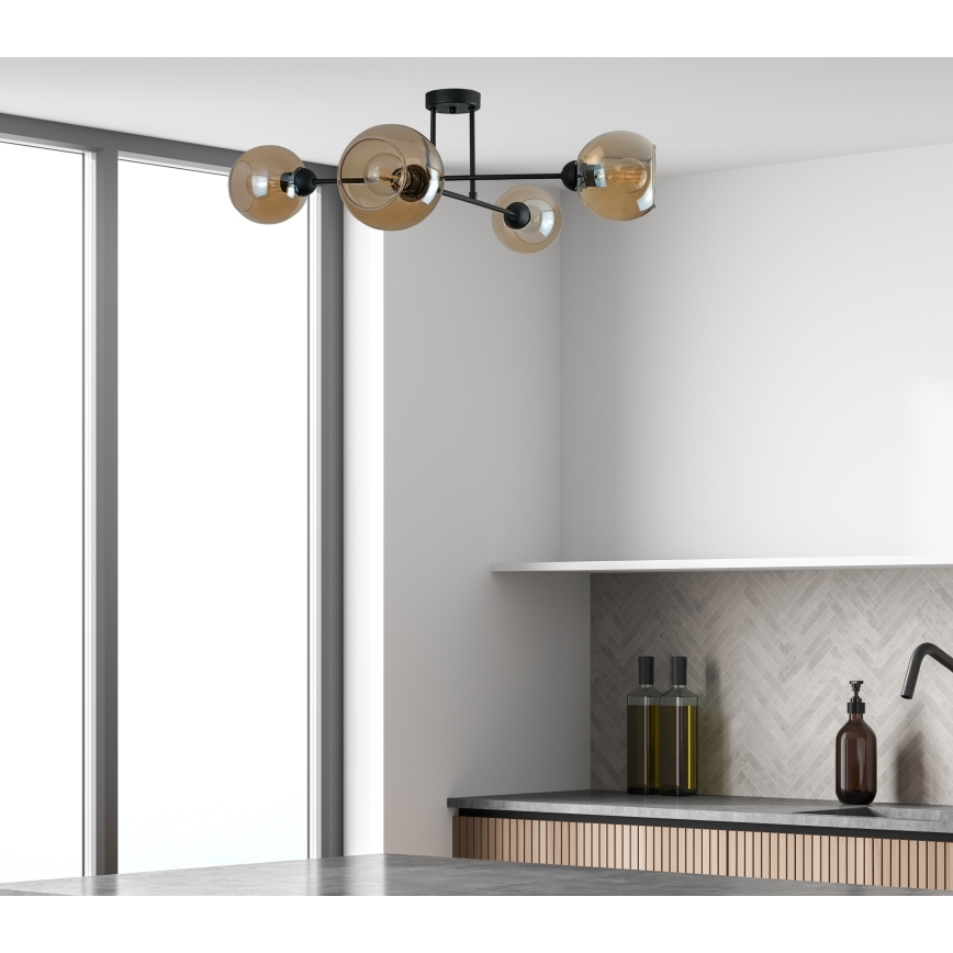Lustr na tyči VASCO 4xE27/60W/230V černá/kouřová béžová