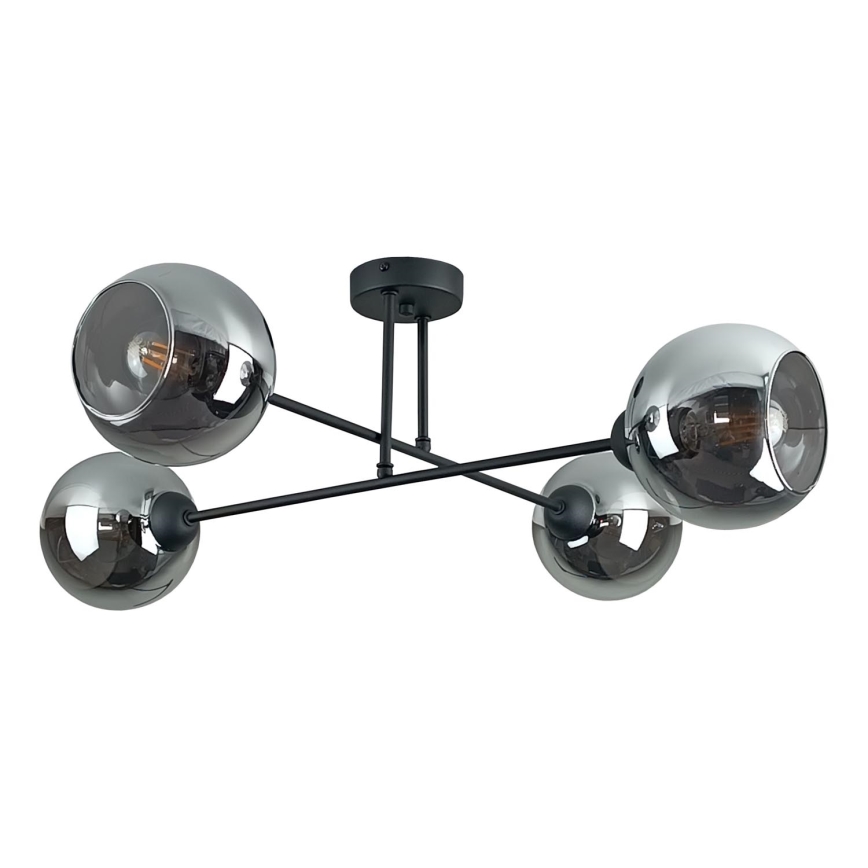 Lustr na tyči VASCO 4xE27/60W/230V černá/kouřová černá