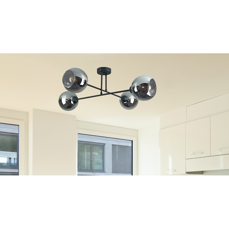 Lustr na tyči VASCO 4xE27/60W/230V černá/kouřová černá