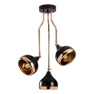 Lustr na tyči YILDO 3xE27/40W/230V černá/měděná