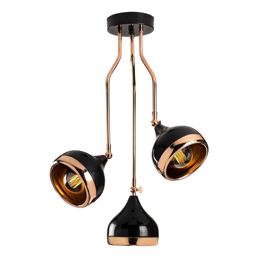 Lustr na tyči YILDO 3xE27/40W/230V černá/měděná