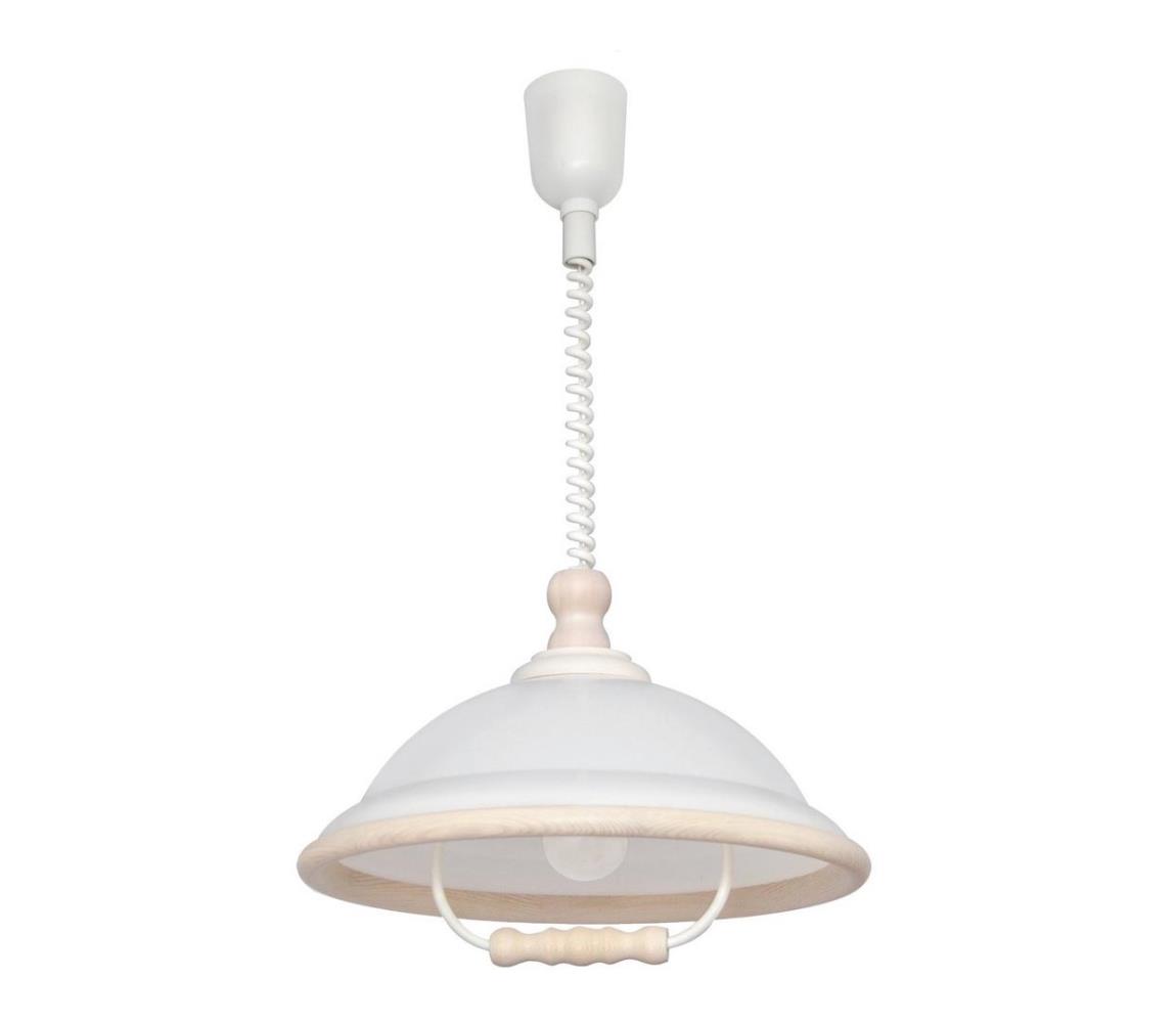 Helam Lustr stahovací AKRYL DR 1xE27/60W bílá/bílé dřevo HE0049