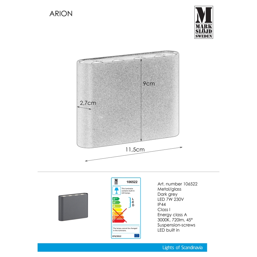 Markslöjd 106522 - LED Venkovní nástěnné svítidlo ARION 2xLED/3,5W/230V IP44