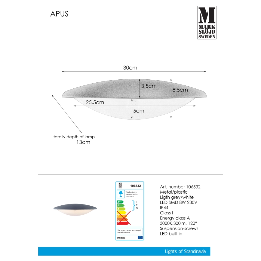 Markslöjd 106532 - LED Venkovní nástěnné svítidlo APUS LED/8W/230V IP44