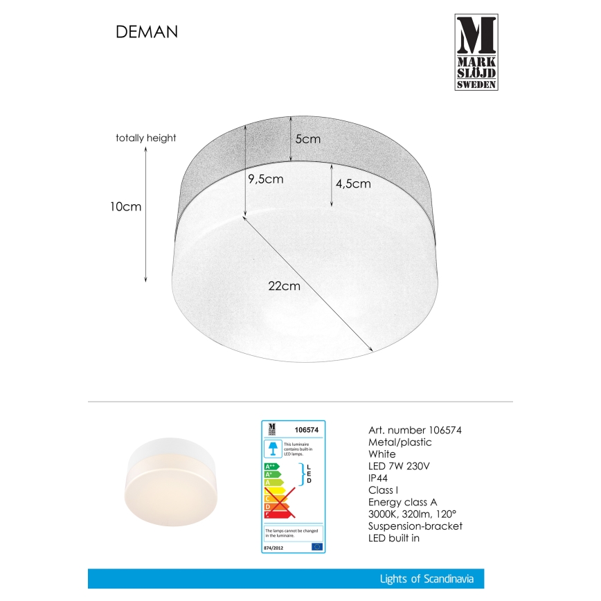 Markslöjd 106574 - LED Stropní svítidlo DEMAN LED/7W/230V IP44