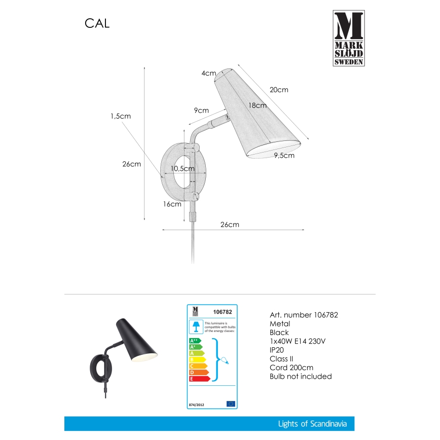 Markslöjd 106782 - Nástěnné svítidlo CAL 1xE14/40W/230V
