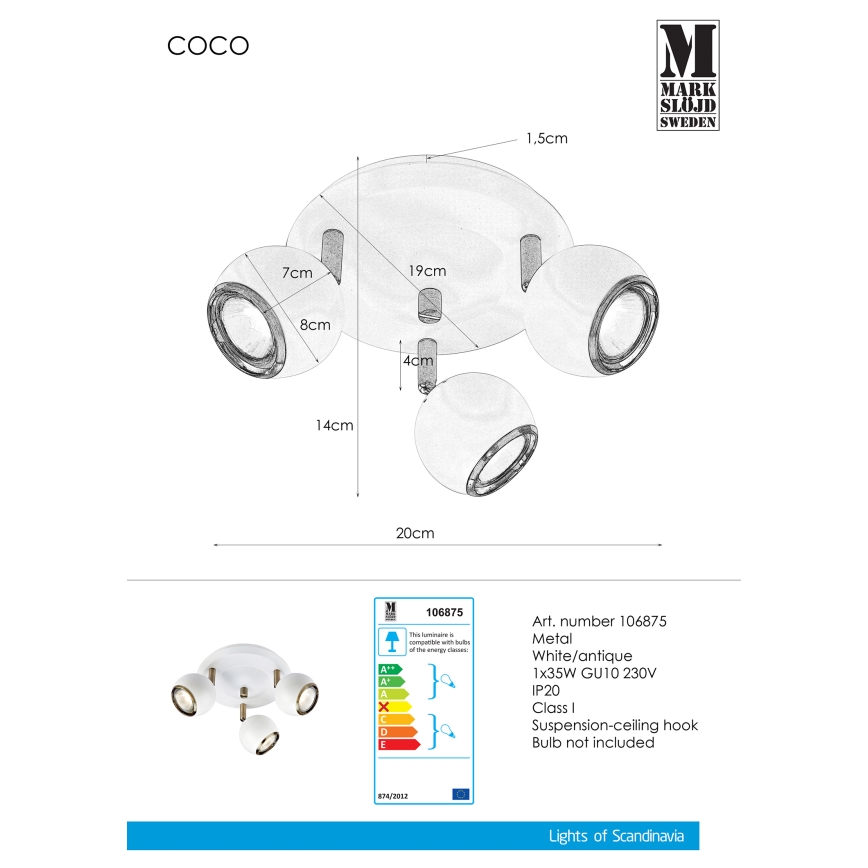 Markslöjd 106875 - Bodové svítidlo COCO 3xGU10/35W/230V