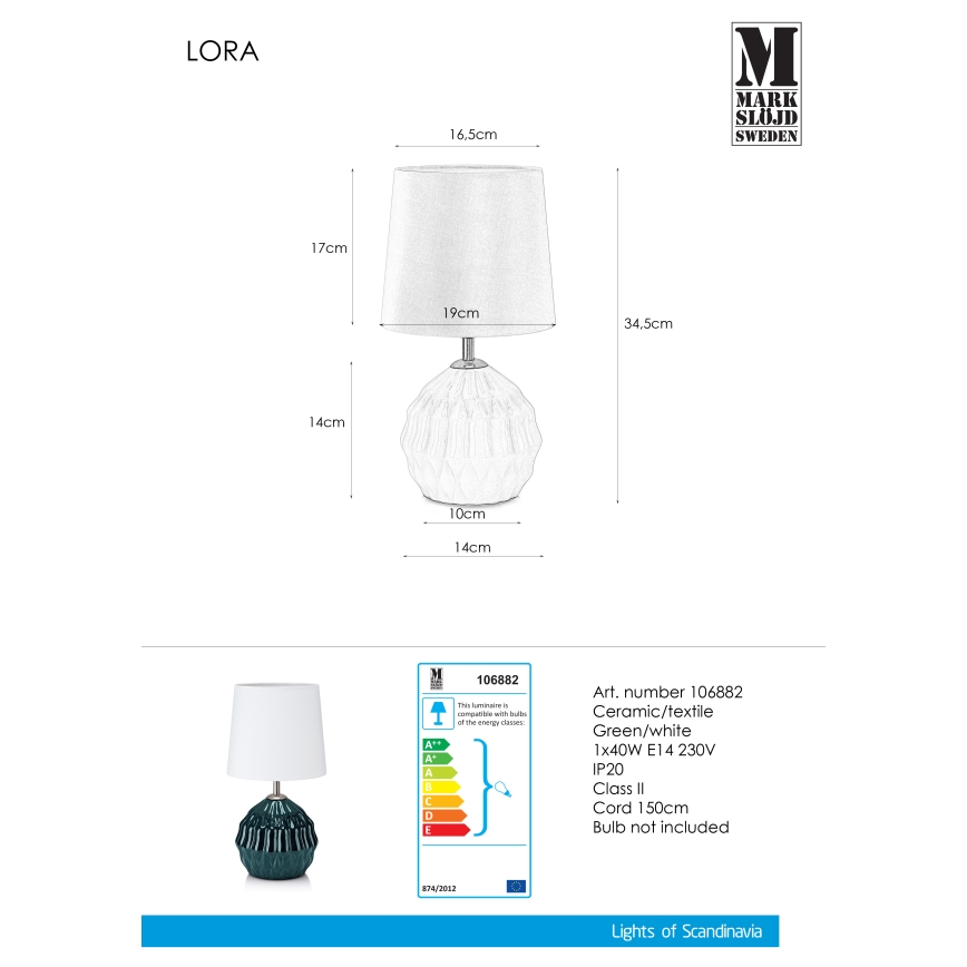Markslöjd 106882 - Stolní lampa LORA 1xE14/40W/230V