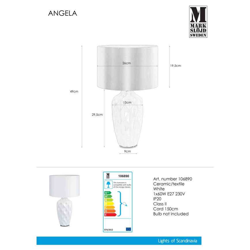 Markslöjd 106890 - Stolní lampa ANGELA 1xE27/60W/230V