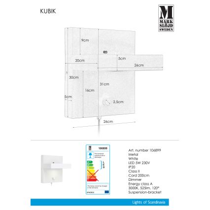 Markslöjd 106899 - LED Stmívatelné nástěnné svítidlo CUBIC 1xLED/5W/230V