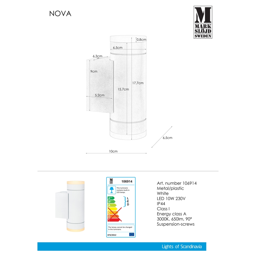 Markslöjd 106914 - LED Venkovní nástěnné svítidlo NOVA 2xLED/5,5W/230V IP44